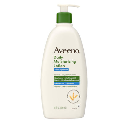 Aveeno Sheer Hydration Fragrance-Free Daily Moisturizing Lotion with Prebiotic Oat for Dry Skin, Lightweight, Fast-Absorbing Body Moisturizer Nourishes Skin with 48-Hour Moisture, 18 Fl. Oz