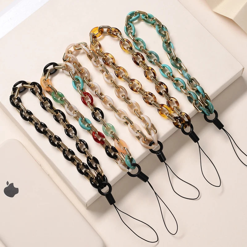 Fashion Colorful Anti-Lost Acrylic Lobster Clasp Cellphone Chains Lanyard for Women Men Mobile Phone Chain Jewelry Accessories