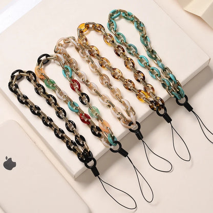 Fashion Colorful Anti-Lost Acrylic Lobster Clasp Cellphone Chains Lanyard for Women Men Mobile Phone Chain Jewelry Accessories