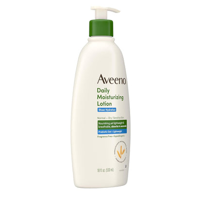 Aveeno Sheer Hydration Fragrance-Free Daily Moisturizing Lotion with Prebiotic Oat for Dry Skin, Lightweight, Fast-Absorbing Body Moisturizer Nourishes Skin with 48-Hour Moisture, 18 Fl. Oz