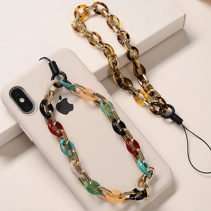 Fashion Colorful Anti-Lost Acrylic Lobster Clasp Cellphone Chains Lanyard for Women Men Mobile Phone Chain Jewelry Accessories