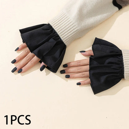 Women Fake Arm Sleeves With Short Tassels White And Black Pleated Cuff Beautiful Lace Accessories Outdoor Embellishments