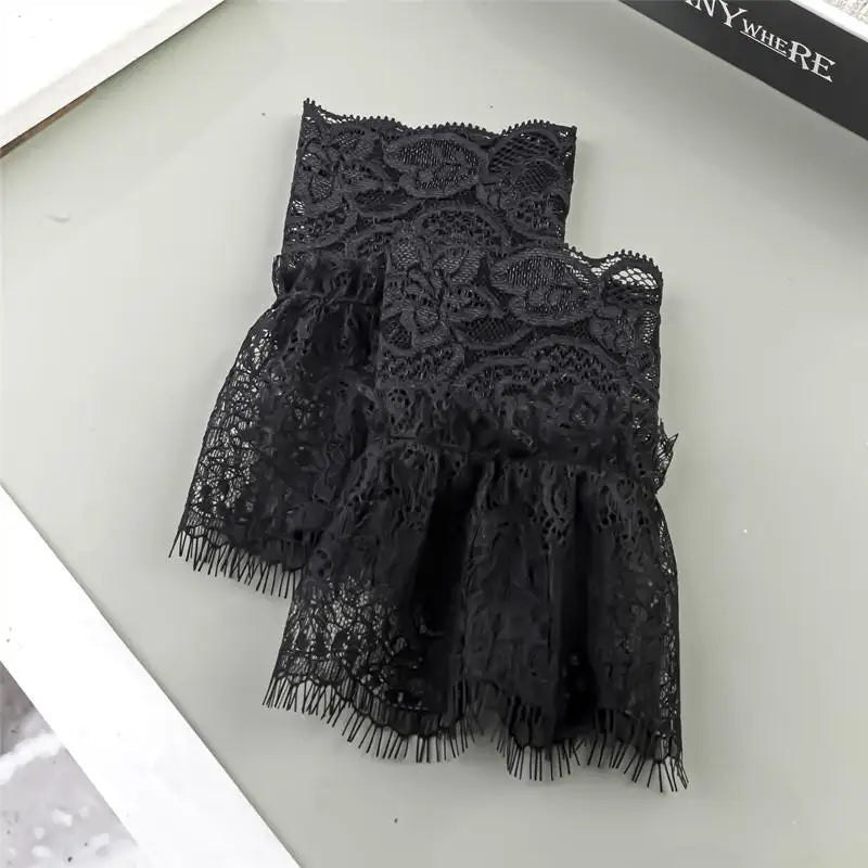 Women Fake Arm Sleeves With Short Tassels White And Black Pleated Cuff Beautiful Lace Accessories Outdoor Embellishments