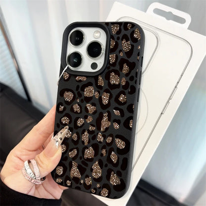 Fine Shimmer Leopard Print Silicone Cases For iPhone 17 14 15 16 Pro Max Plus Case iPhone 15 16 13 12 11 15 8 XS XR Luxury Cover