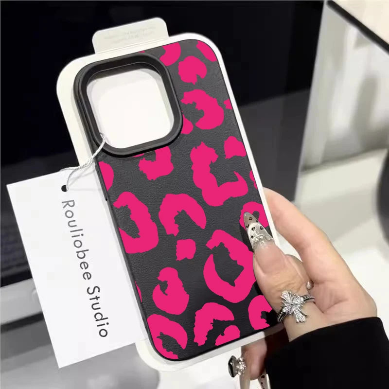 Fine Shimmer Leopard Print Silicone Cases For iPhone 17 14 15 16 Pro Max Plus Case iPhone 15 16 13 12 11 15 8 XS XR Luxury Cover
