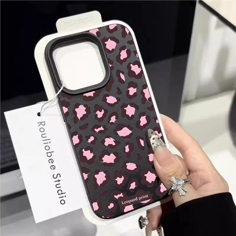 Fine Shimmer Leopard Print Silicone Cases For iPhone 17 14 15 16 Pro Max Plus Case iPhone 15 16 13 12 11 15 8 XS XR Luxury Cover