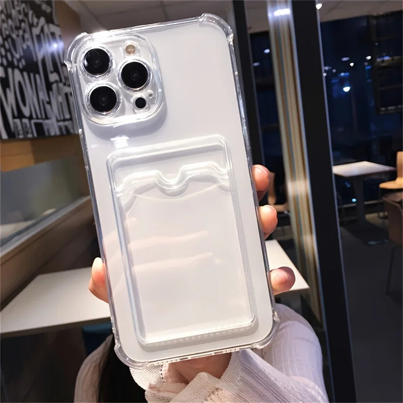 Transparent Silicone Clear Case for iPhone 17 16 15 14 13 12 11 Pro Max Shockproof Protection Soft Back Card Pocket Cover