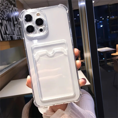 Transparent Silicone Clear Case for iPhone 17 16 15 14 13 12 11 Pro Max Shockproof Protection Soft Back Card Pocket Cover