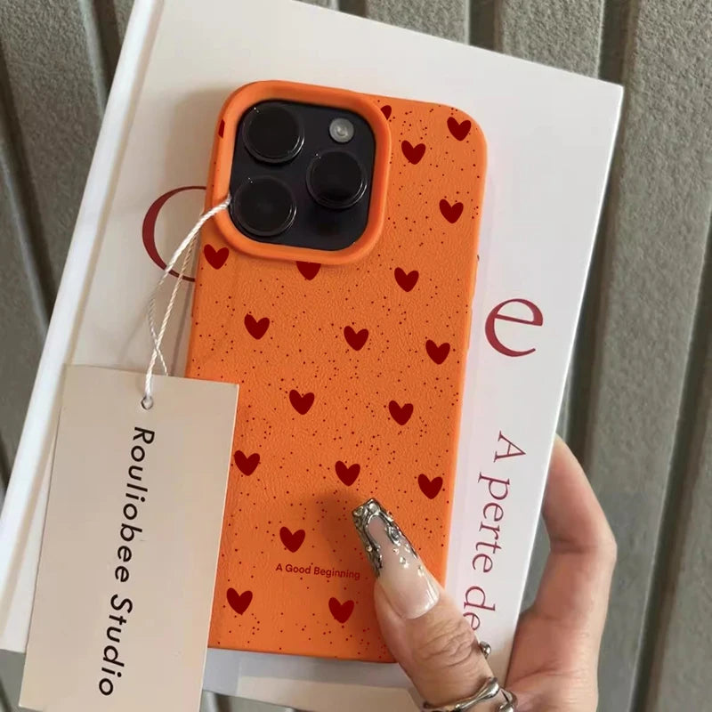 Fashion INS Love Heart Silicone Cases For iPhone 16 Pro 15 14 17 13 11 Pro Max 12 Pro Plus Shockproof Lichee Pattern Soft Cover