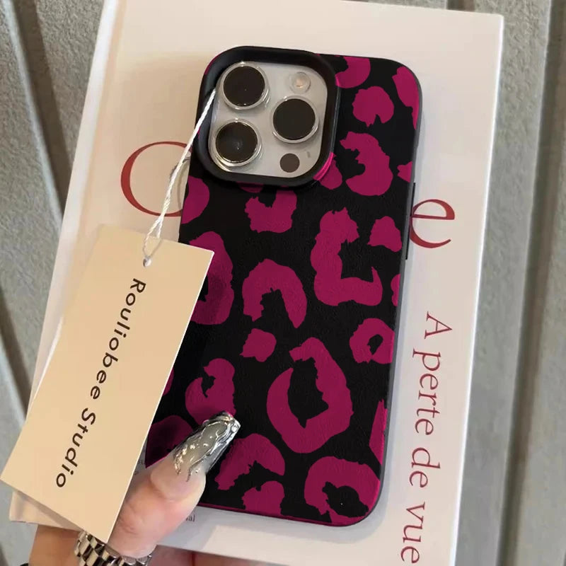 Fine Shimmer Leopard Print Silicone Cases For iPhone 17 14 15 16 Pro Max Plus Case iPhone 15 16 13 12 11 15 8 XS XR Luxury Cover