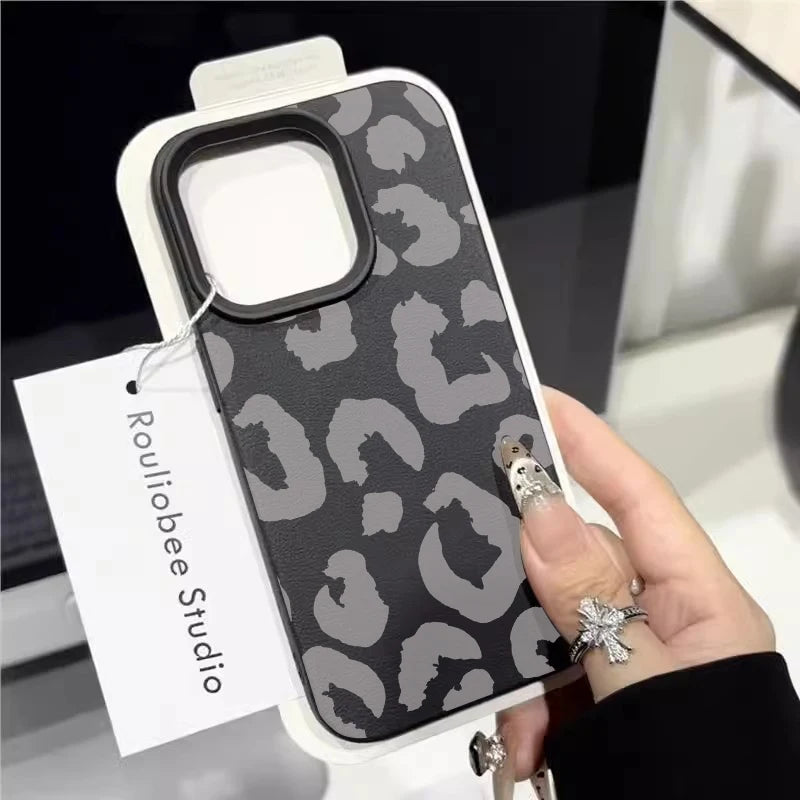 Fine Shimmer Leopard Print Silicone Cases For iPhone 17 14 15 16 Pro Max Plus Case iPhone 15 16 13 12 11 15 8 XS XR Luxury Cover