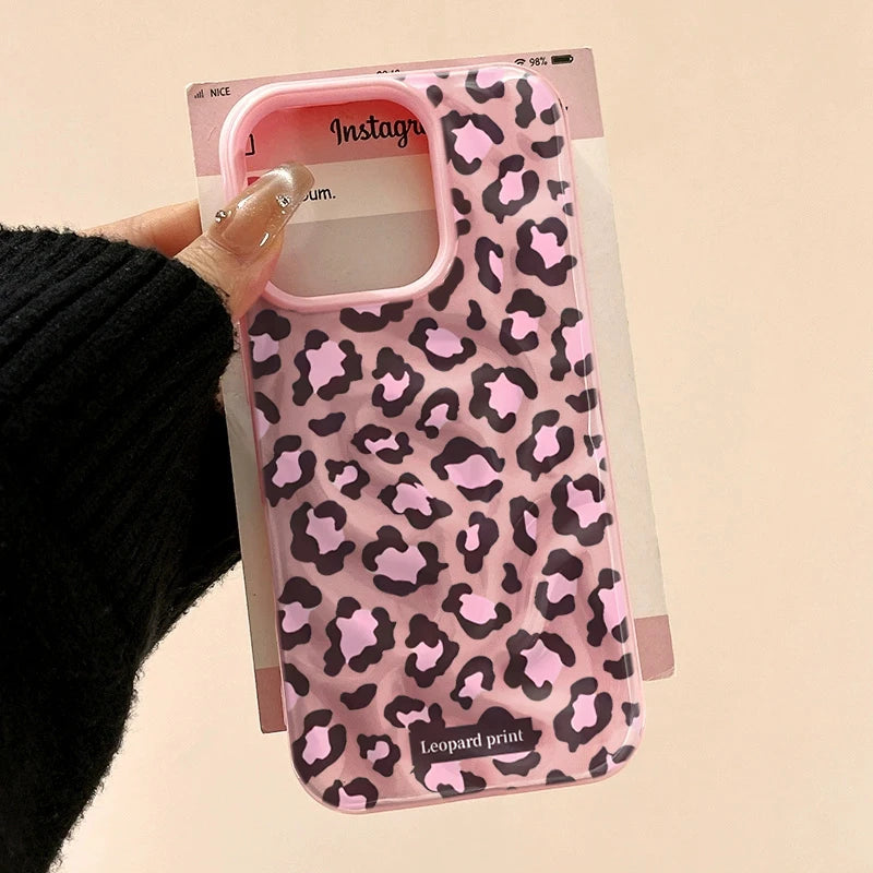 Leopard print Texture Case For iPhone 15 Pro Max Cases iPhone 17 11 12 13 ProMax 14 16 Plus Candy Colors Shockproof Cute Fundas
