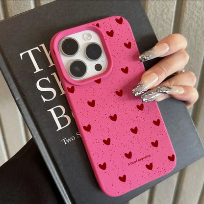 Fashion INS Love Heart Silicone Cases For iPhone 16 Pro 15 14 17 13 11 Pro Max 12 Pro Plus Shockproof Lichee Pattern Soft Cover