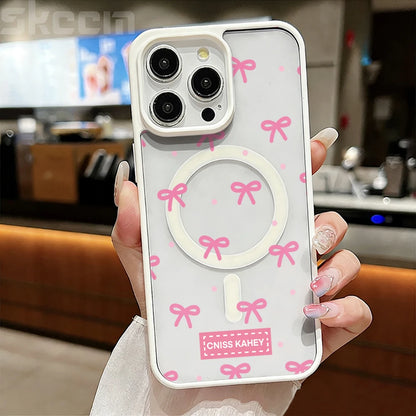 Cute Bow girl Clear Case For Magsafe iPhone 15 Pro Max 17 16 15 14 11 13 12 Pro Max Plus Cases Magnetic Wireless Charing Fundas