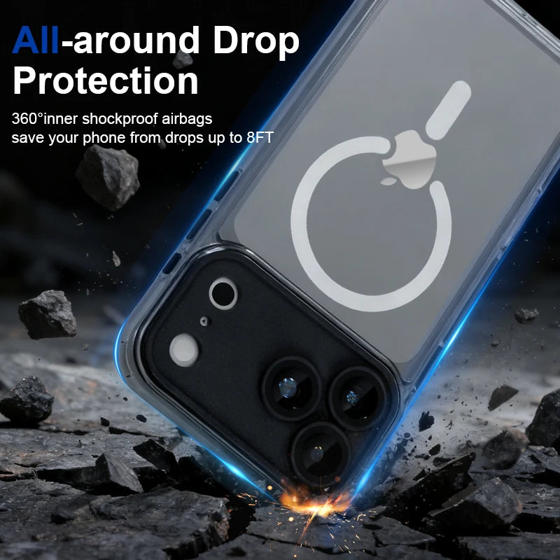 Luxury For Magsafe Phone Case For iPhone 17 16 15 14 13 12 11 Pro Max 16 15 17 Pro Lens Glass Film Clear Back Magnetic Cover