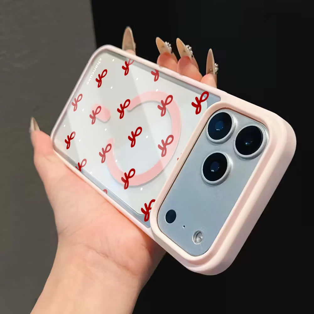 Cute Bow girl Clear Case For Magsafe iPhone 15 Pro Max 17 16 15 14 11 13 12 Pro Max Plus Cases Magnetic Wireless Charing Fundas