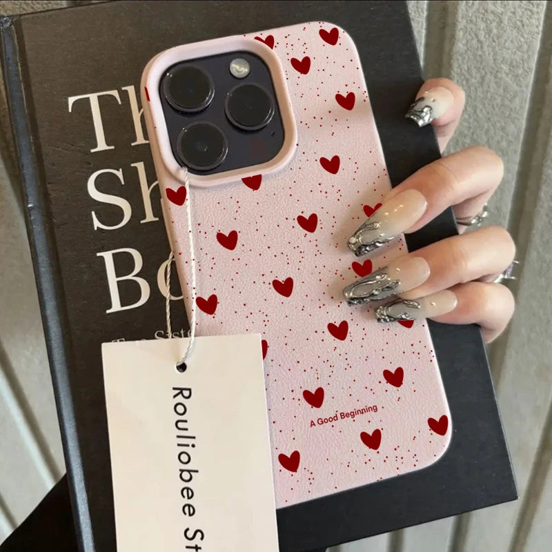 Fashion INS Love Heart Silicone Cases For iPhone 16 Pro 15 14 17 13 11 Pro Max 12 Pro Plus Shockproof Lichee Pattern Soft Cover