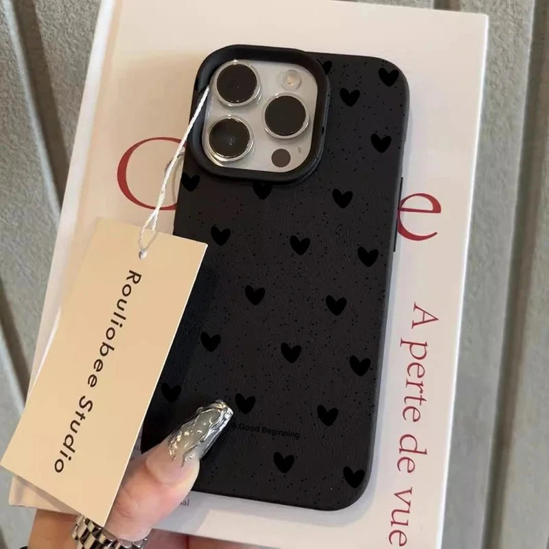 Fashion INS Love Heart Silicone Cases For iPhone 16 Pro 15 14 17 13 11 Pro Max 12 Pro Plus Shockproof Lichee Pattern Soft Cover