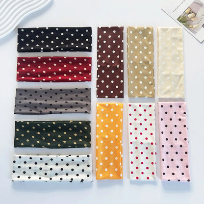 Y2K Retro Polka Dot Stretch Women Girl Headband Boho Style Fashiona Versatile Wide Headbands Yoga Sports Dating Hair Accessories