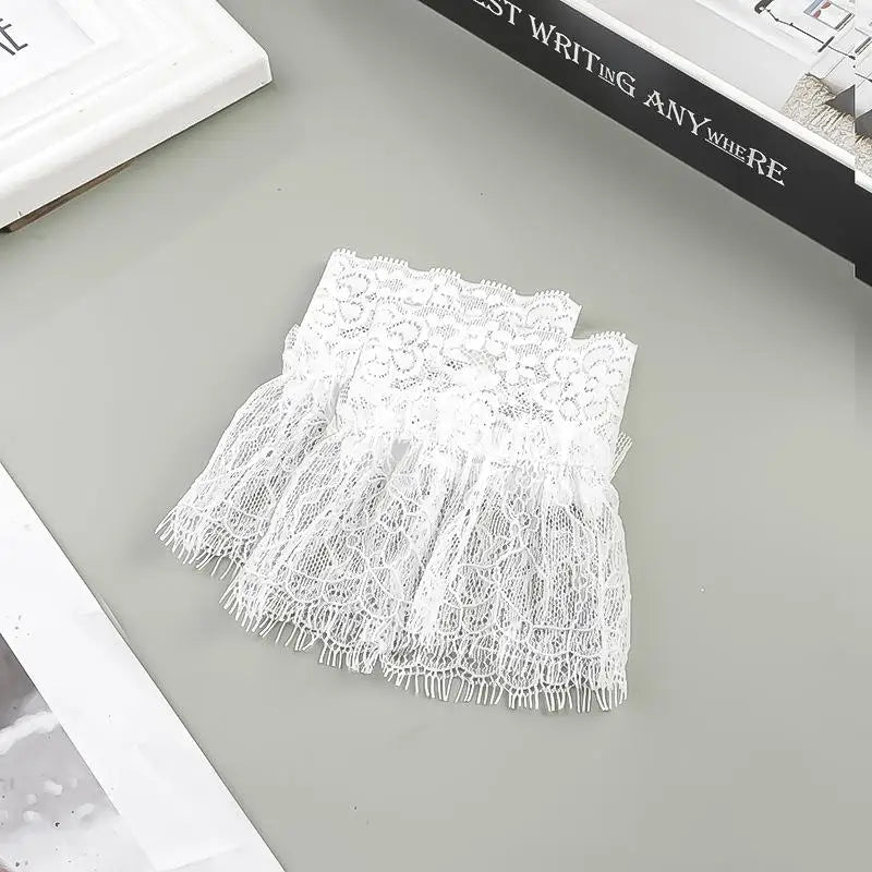 Women Fake Arm Sleeves With Short Tassels White And Black Pleated Cuff Beautiful Lace Accessories Outdoor Embellishments
