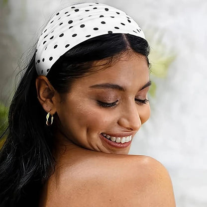 Y2K Retro Polka Dot Stretch Women Girl Headband Boho Style Fashiona Versatile Wide Headbands Yoga Sports Dating Hair Accessories