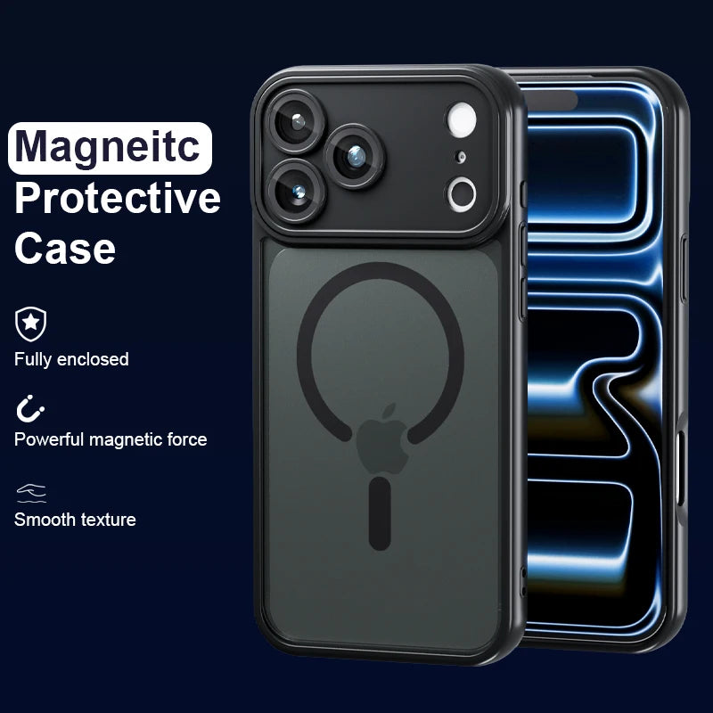 Luxury For Magsafe Phone Case For iPhone 17 16 15 14 13 12 11 Pro Max 16 15 17 Pro Lens Glass Film Clear Back Magnetic Cover