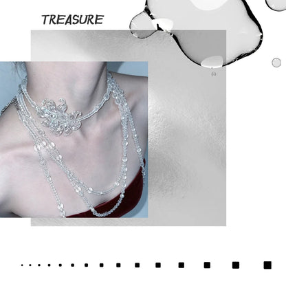 Jewelry Accessories for Women, Transparent Acrylic Beaded Layered Necklace, Elegant Floral Pendant Long Tassel Chain, Bohemian S