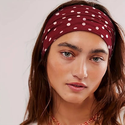 Y2K Retro Polka Dot Stretch Women Girl Headband Boho Style Fashiona Versatile Wide Headbands Yoga Sports Dating Hair Accessories