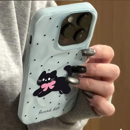 Bow Cat Dots Pattern Phone Case For iPhone 17 Cases iPhone 16 Pro Max 15 14 Plus 13 12 11 17 Air Shockproof Bumper Cases Cover