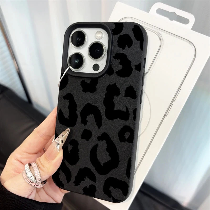 Fine Shimmer Leopard Print Silicone Cases For iPhone 17 14 15 16 Pro Max Plus Case iPhone 15 16 13 12 11 15 8 XS XR Luxury Cover