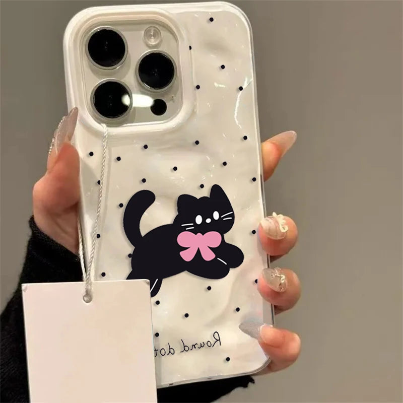 Bow Cat Dots Pattern Phone Case For iPhone 17 Cases iPhone 16 Pro Max 15 14 Plus 13 12 11 17 Air Shockproof Bumper Cases Cover