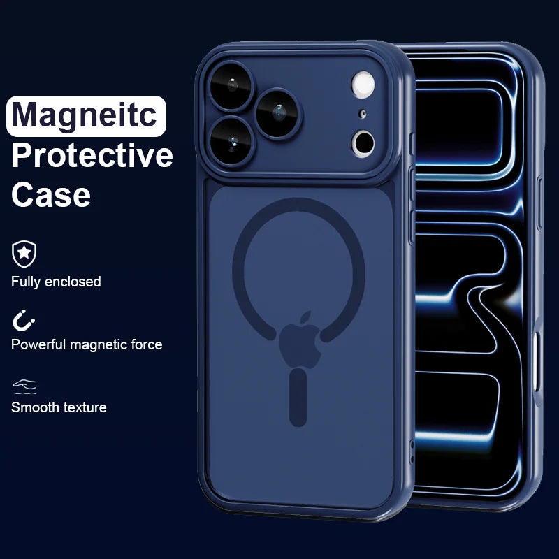Luxury For Magsafe Phone Case For iPhone 17 16 15 14 13 12 11 Pro Max 16 15 17 Pro Lens Glass Film Clear Back Magnetic Cover