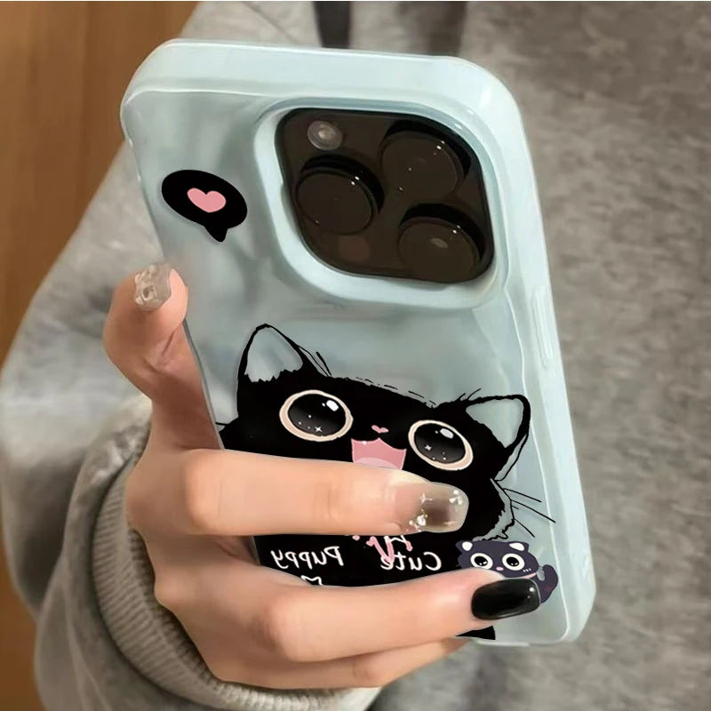 Bow Cat Dots Pattern Phone Case For iPhone 17 Cases iPhone 16 Pro Max 15 14 Plus 13 12 11 17 Air Shockproof Bumper Cases Cover