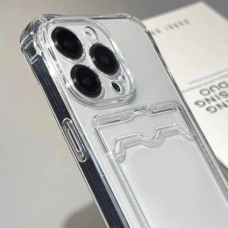 Transparent Silicone Clear Case for iPhone 17 16 15 14 13 12 11 Pro Max Shockproof Protection Soft Back Card Pocket Cover
