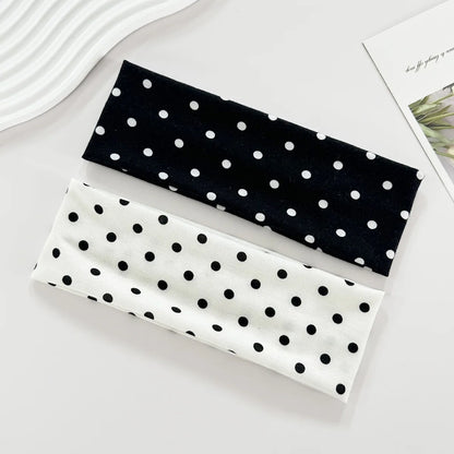 Y2K Retro Polka Dot Stretch Women Girl Headband Boho Style Fashiona Versatile Wide Headbands Yoga Sports Dating Hair Accessories