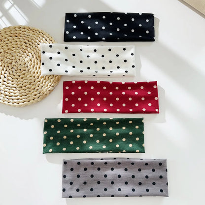Y2K Retro Polka Dot Stretch Women Girl Headband Boho Style Fashiona Versatile Wide Headbands Yoga Sports Dating Hair Accessories