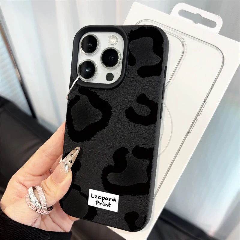 Fine Shimmer Leopard Print Silicone Cases For iPhone 17 14 15 16 Pro Max Plus Case iPhone 15 16 13 12 11 15 8 XS XR Luxury Cover