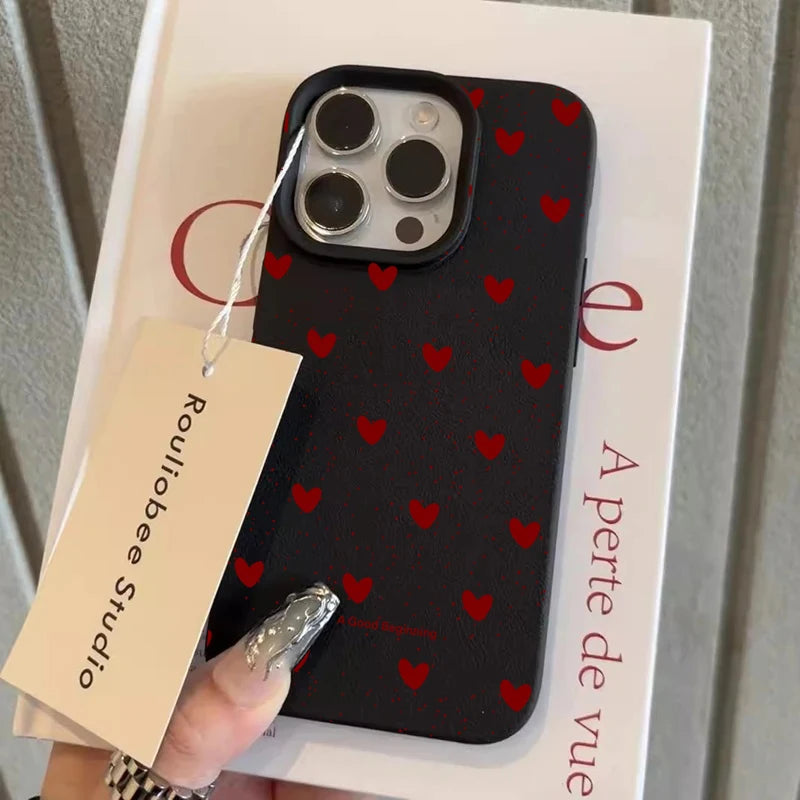 Fashion INS Love Heart Silicone Cases For iPhone 16 Pro 15 14 17 13 11 Pro Max 12 Pro Plus Shockproof Lichee Pattern Soft Cover