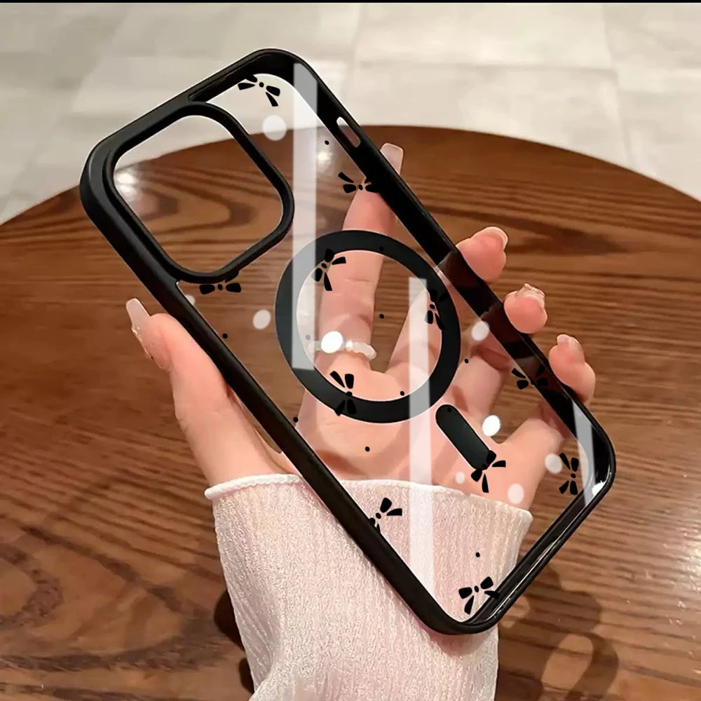 Cute Bow girl Clear Case For Magsafe iPhone 15 Pro Max 17 16 15 14 11 13 12 Pro Max Plus Cases Magnetic Wireless Charing Fundas