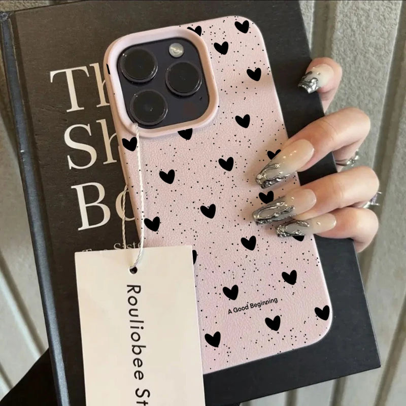 Fashion INS Love Heart Silicone Cases For iPhone 16 Pro 15 14 17 13 11 Pro Max 12 Pro Plus Shockproof Lichee Pattern Soft Cover