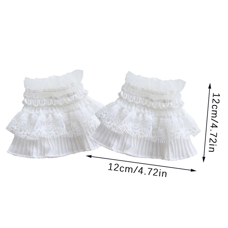 Women Fake Arm Sleeves With Short Tassels White And Black Pleated Cuff Beautiful Lace Accessories Outdoor Embellishments