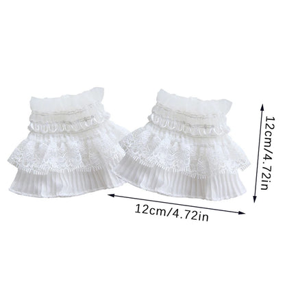 Women Fake Arm Sleeves With Short Tassels White And Black Pleated Cuff Beautiful Lace Accessories Outdoor Embellishments