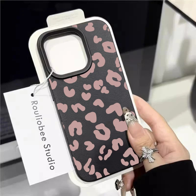 Fine Shimmer Leopard Print Silicone Cases For iPhone 17 14 15 16 Pro Max Plus Case iPhone 15 16 13 12 11 15 8 XS XR Luxury Cover