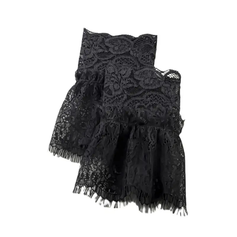 Women Fake Arm Sleeves With Short Tassels White And Black Pleated Cuff Beautiful Lace Accessories Outdoor Embellishments