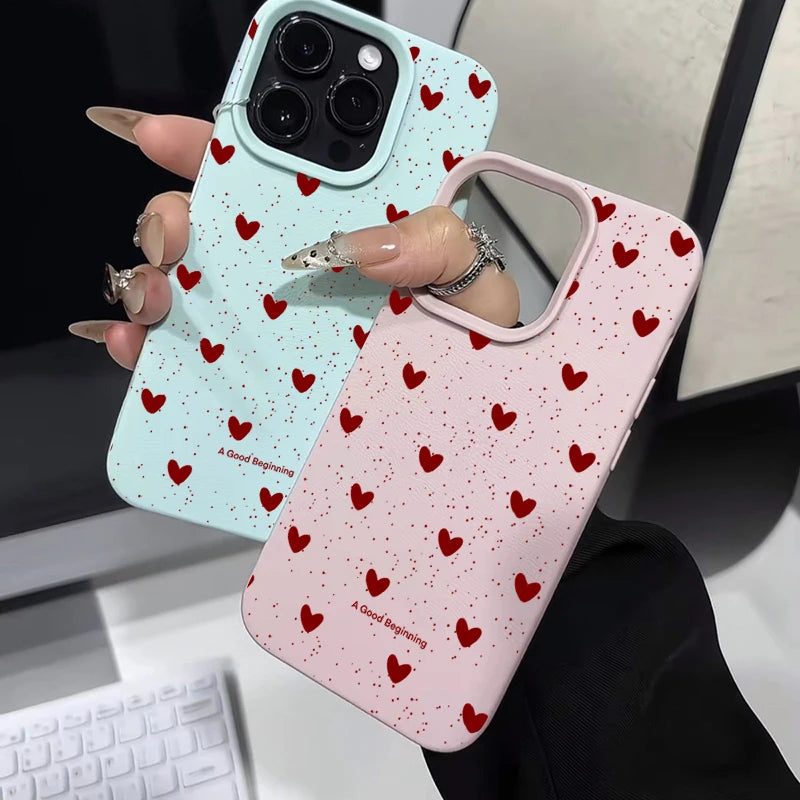 Fashion INS Love Heart Silicone Cases For iPhone 16 Pro 15 14 17 13 11 Pro Max 12 Pro Plus Shockproof Lichee Pattern Soft Cover
