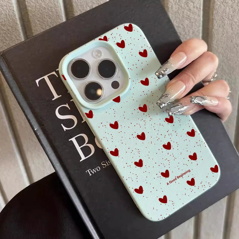Fashion INS Love Heart Silicone Cases For iPhone 16 Pro 15 14 17 13 11 Pro Max 12 Pro Plus Shockproof Lichee Pattern Soft Cover