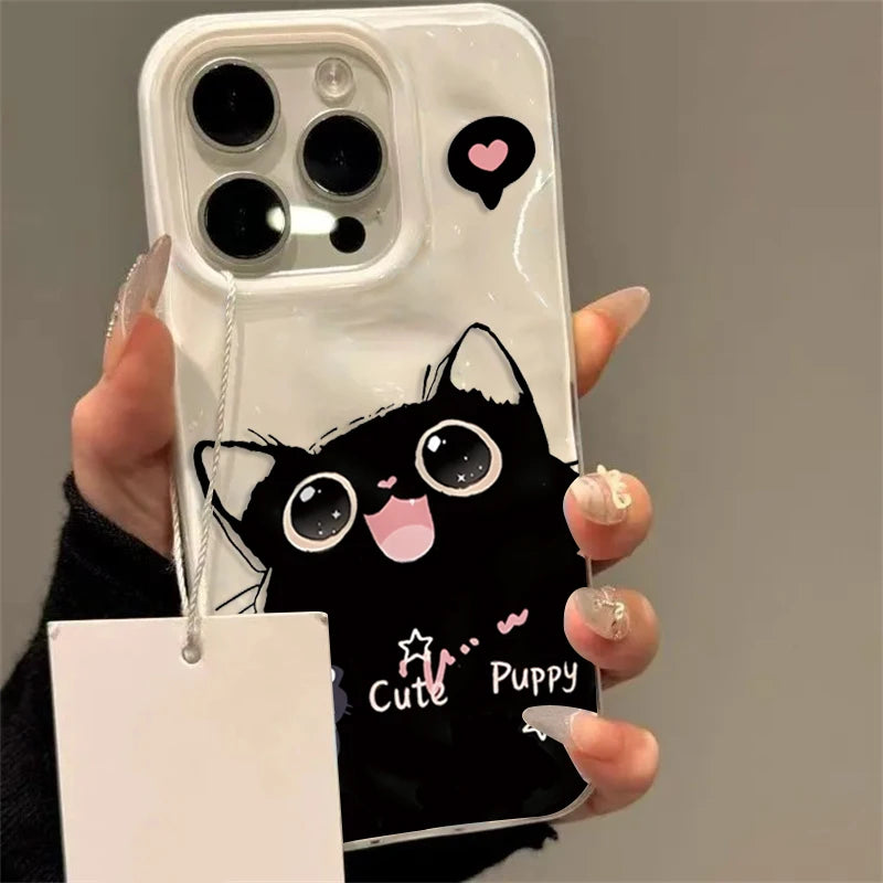Bow Cat Dots Pattern Phone Case For iPhone 17 Cases iPhone 16 Pro Max 15 14 Plus 13 12 11 17 Air Shockproof Bumper Cases Cover