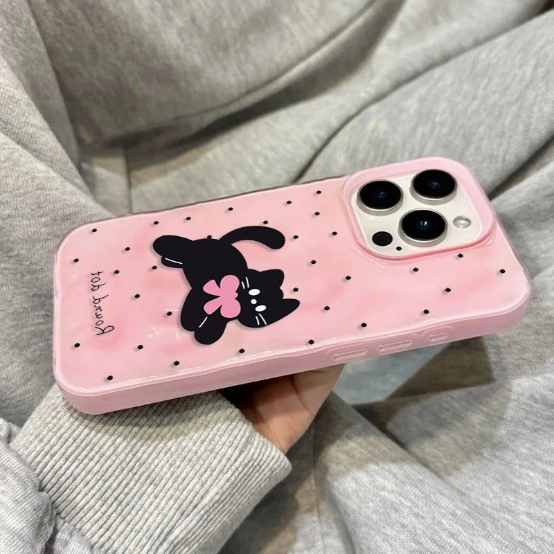 Bow Cat Dots Pattern Phone Case For iPhone 17 Cases iPhone 16 Pro Max 15 14 Plus 13 12 11 17 Air Shockproof Bumper Cases Cover