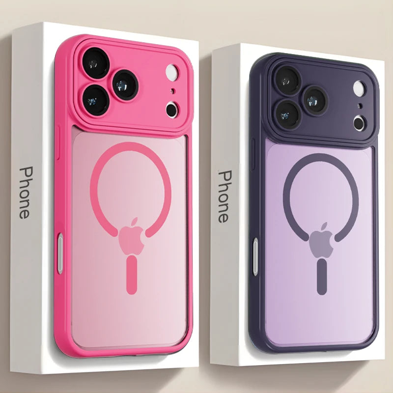 Luxury For Magsafe Phone Case For iPhone 17 16 15 14 13 12 11 Pro Max 16 15 17 Pro Lens Glass Film Clear Back Magnetic Cover