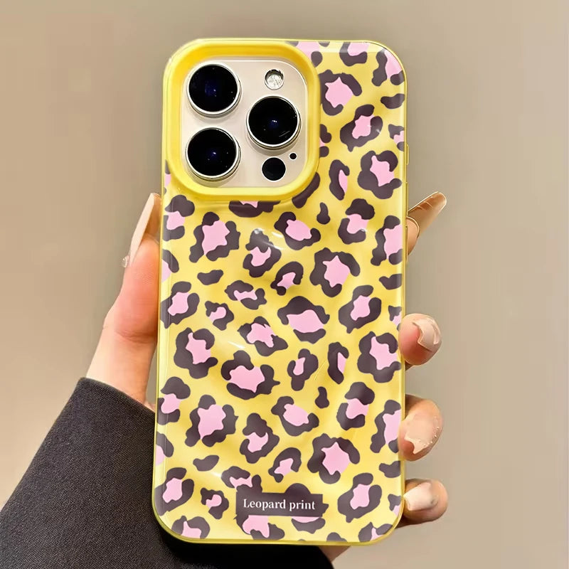 Leopard print Texture Case For iPhone 15 Pro Max Cases iPhone 17 11 12 13 ProMax 14 16 Plus Candy Colors Shockproof Cute Fundas